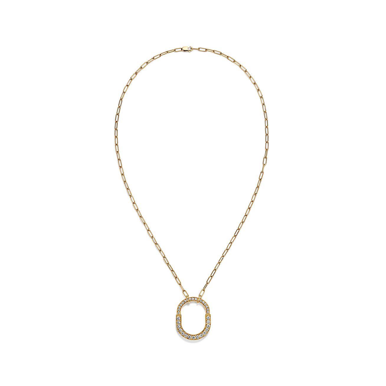 18K Tiffany Lock Pendant Pave Diamonds Necklace