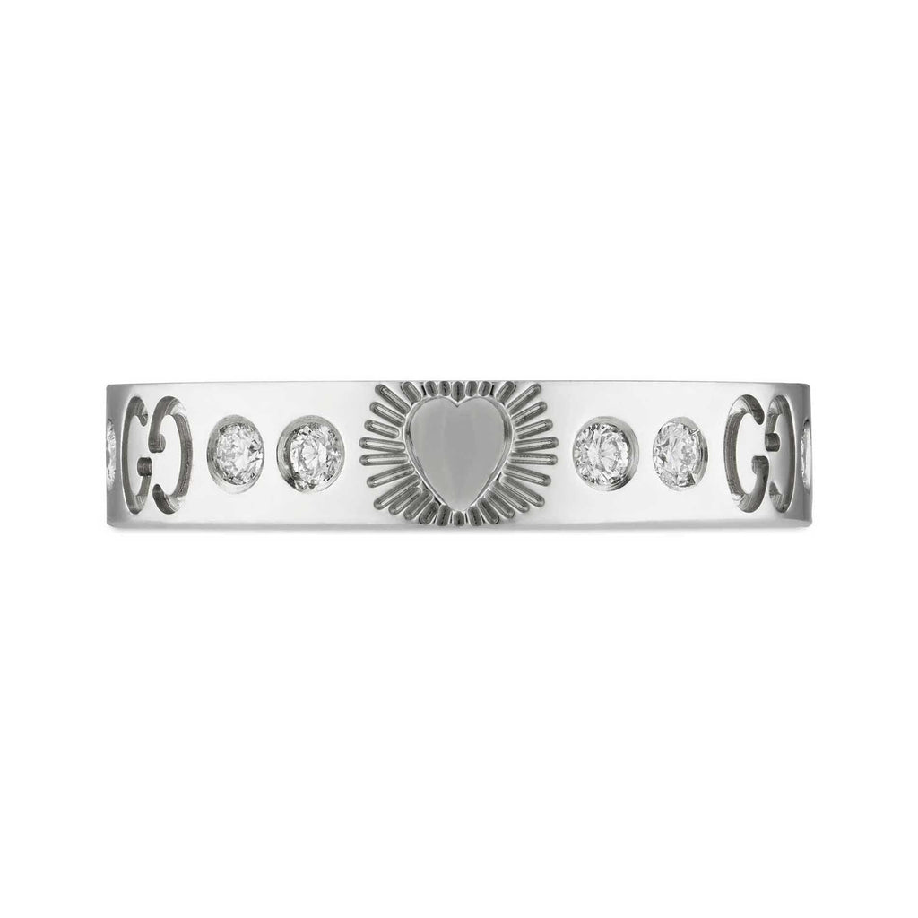 18K Double Gucci Icon Diamonds White Gold Ring