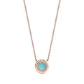 18K Tiffany Diamond & Turquoise Circle Pendant Necklace