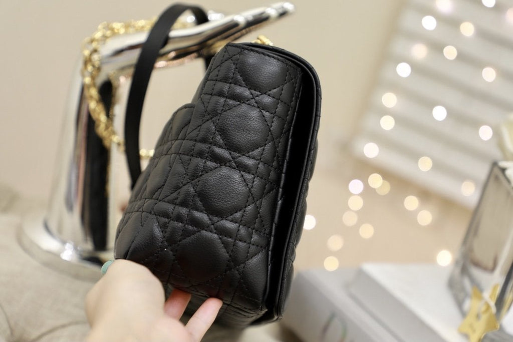 DIOR LARGE CARO BAG 28 BLACK SUPPLE CANNAGE CALFSKIN