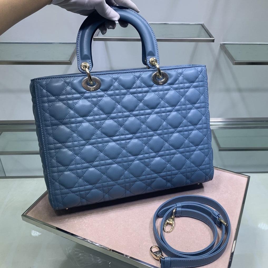DIOR LARGE LADY BAG 32CM BLUE CANNAGE LAMBSKIN