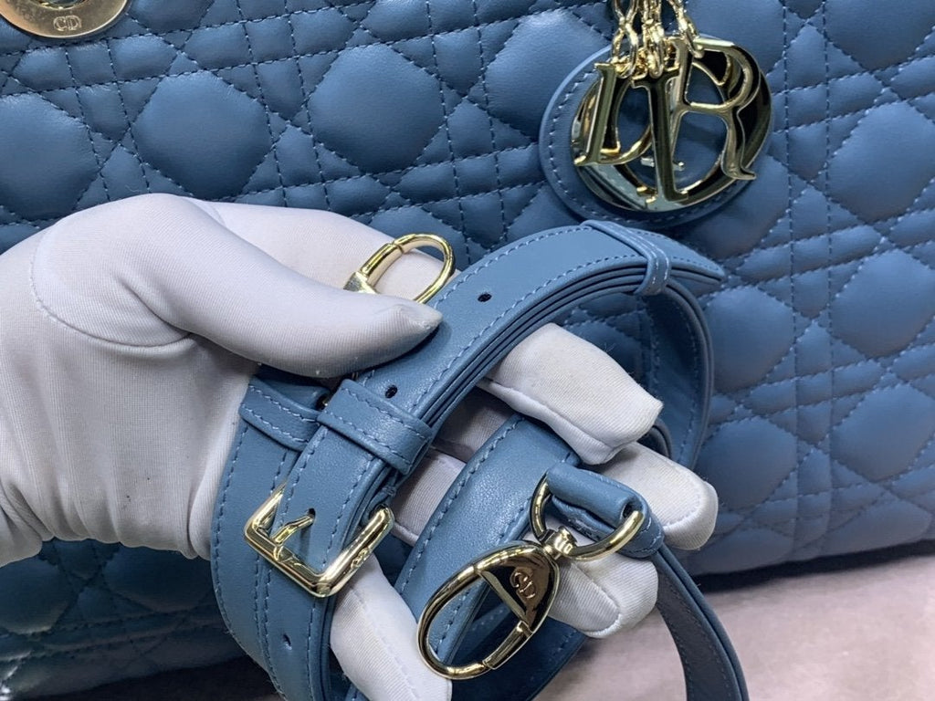 DIOR LARGE LADY BAG 32CM BLUE CANNAGE LAMBSKIN