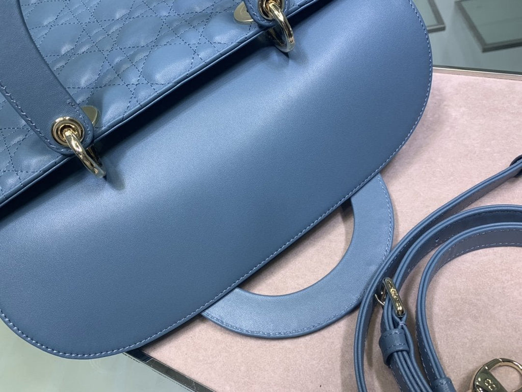 DIOR LARGE LADY BAG 32CM BLUE CANNAGE LAMBSKIN