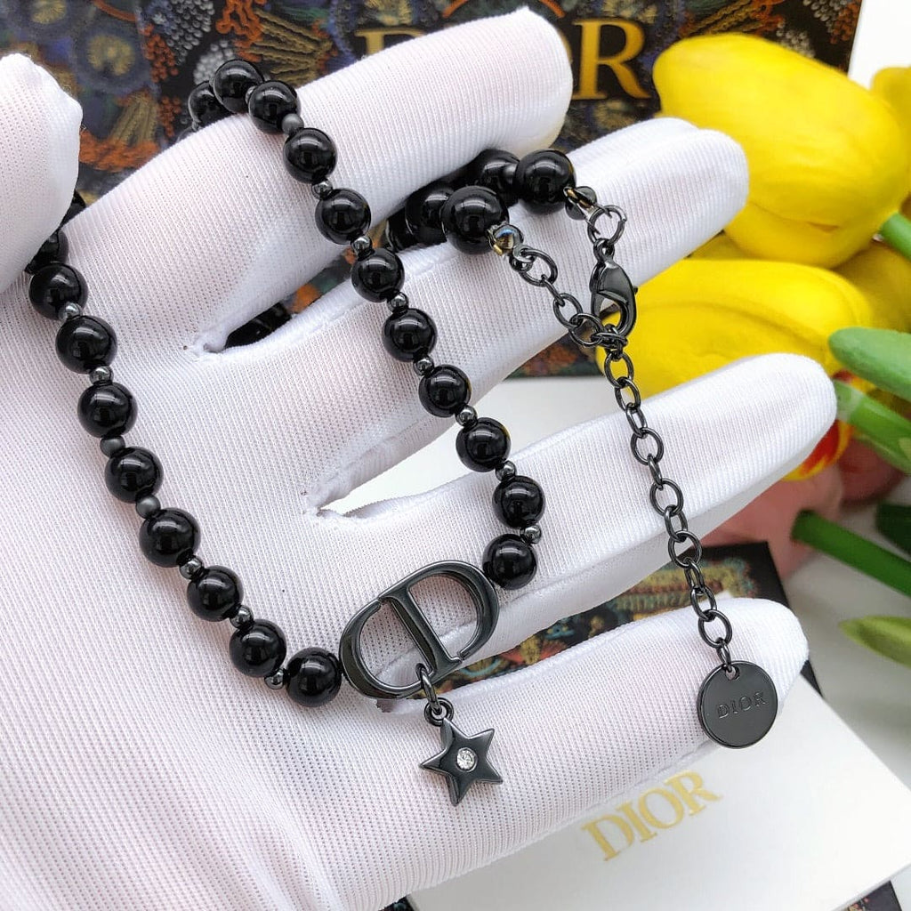 18K Dior Black Crystal Beads Necklace
