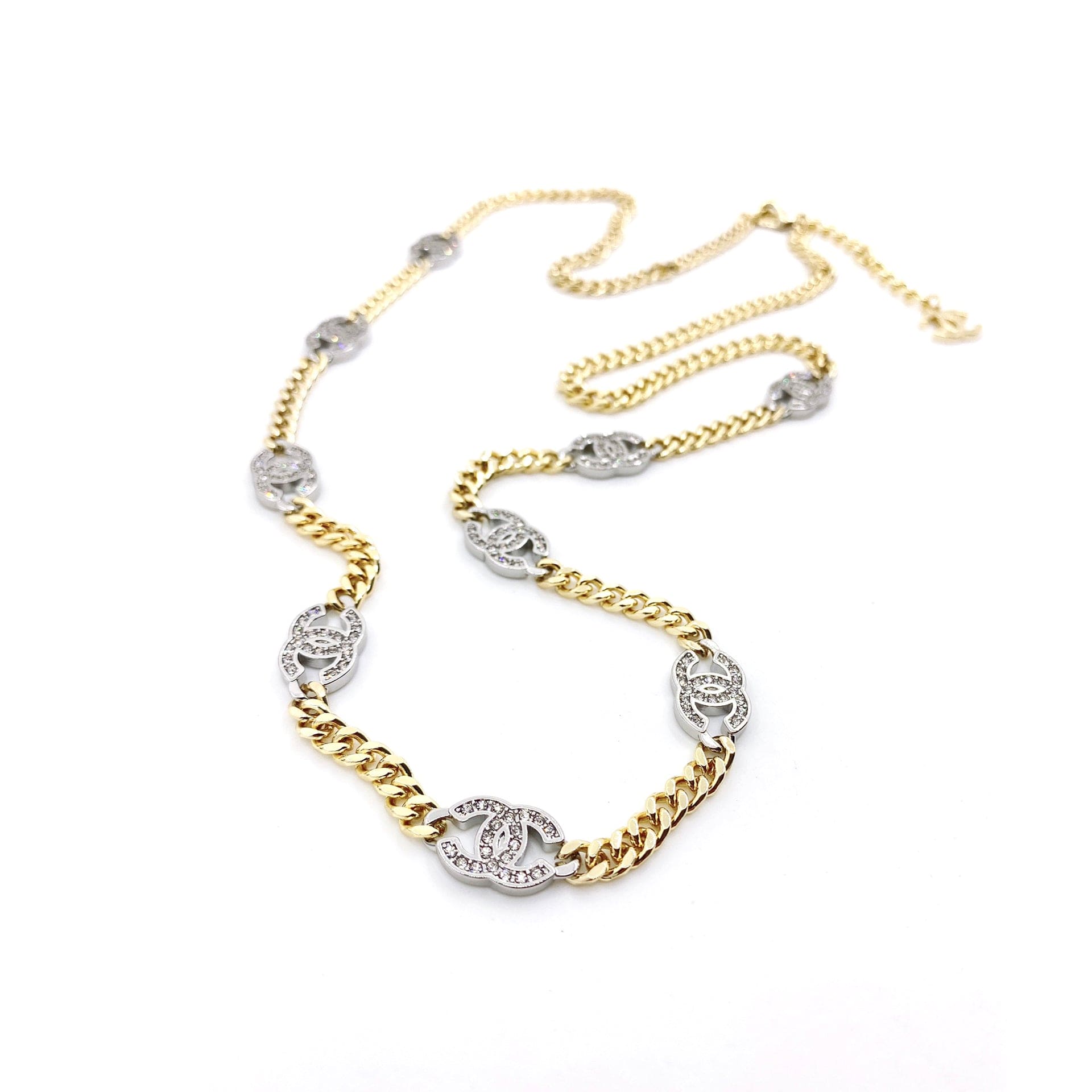 18K Crystal  Chanel Chain Link Necklace