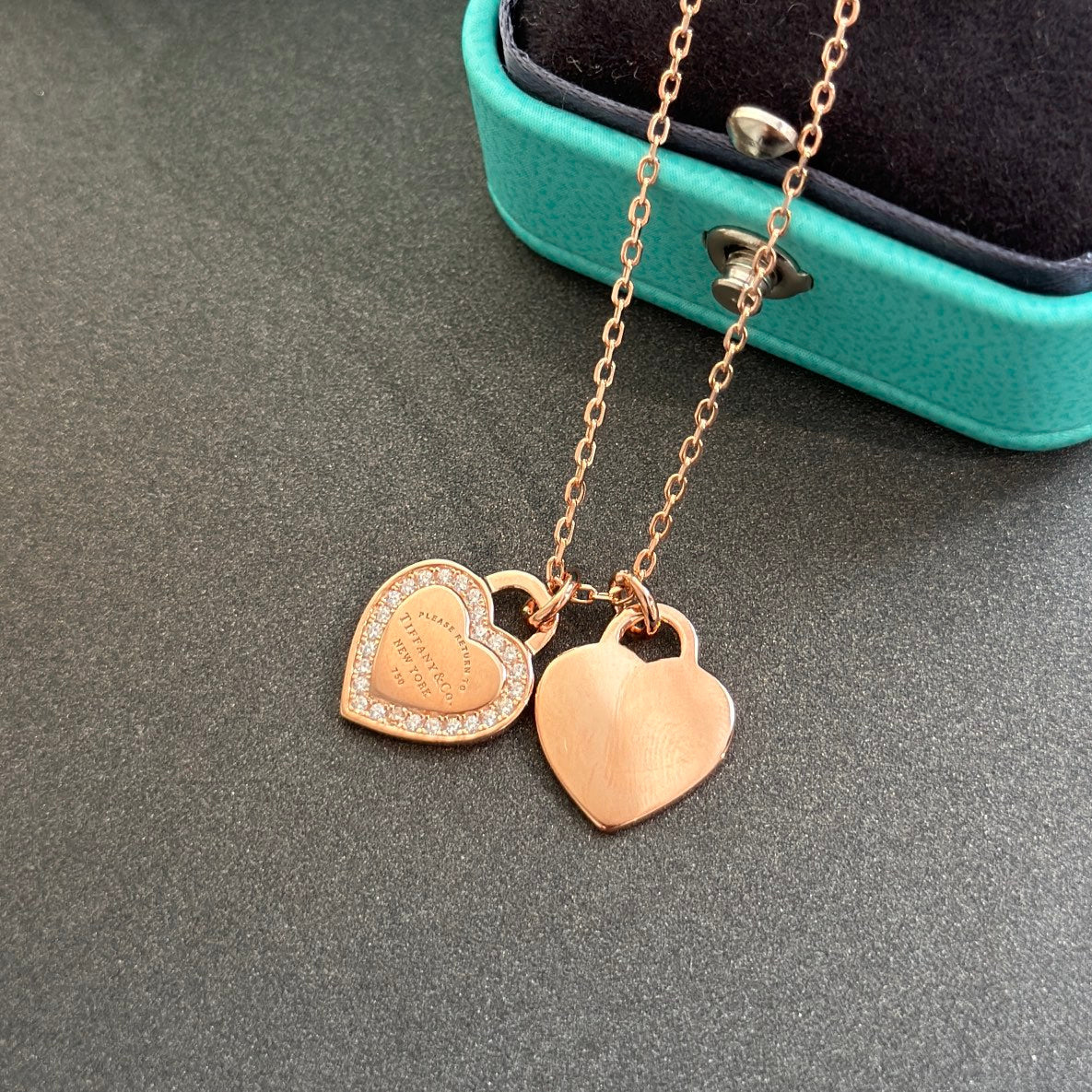18K Tiffany Red Double Heart Diamond Necklaces