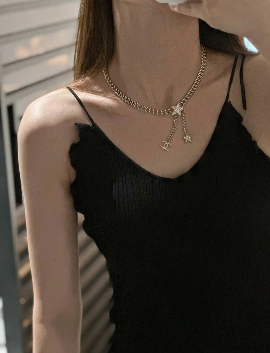 18K  Chanel Rhinestone Star Chain Necklace