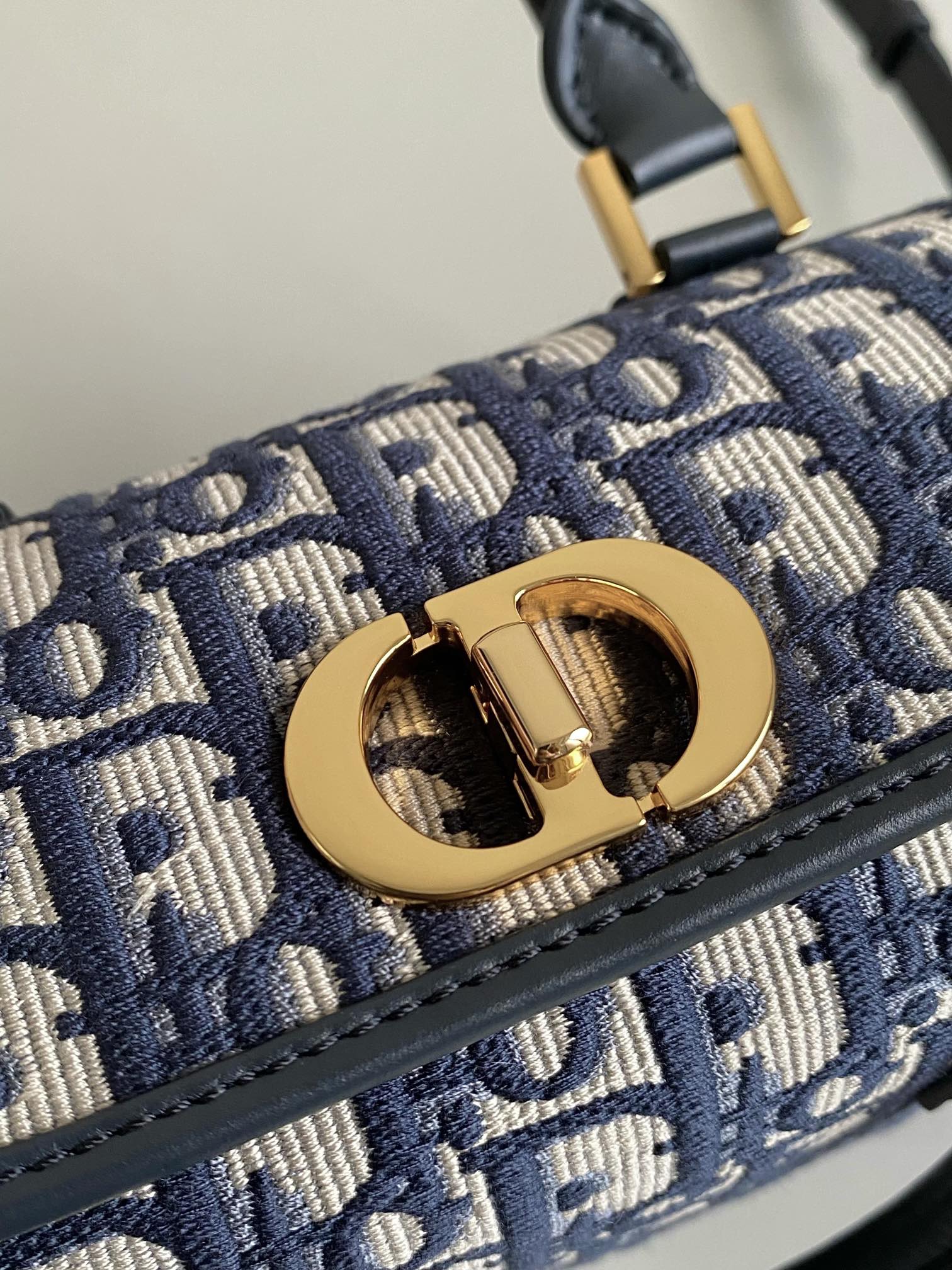DIOR SMALL BOSTON 22 BLUE OBLIQUE EMBROIDERY