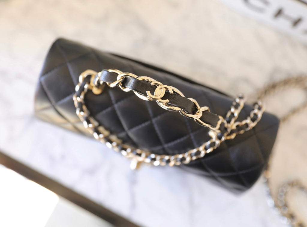 CHANEL FLAP BAG 23 BLACK LAMBSKIN GOLD HARDWARE TOPHAND
