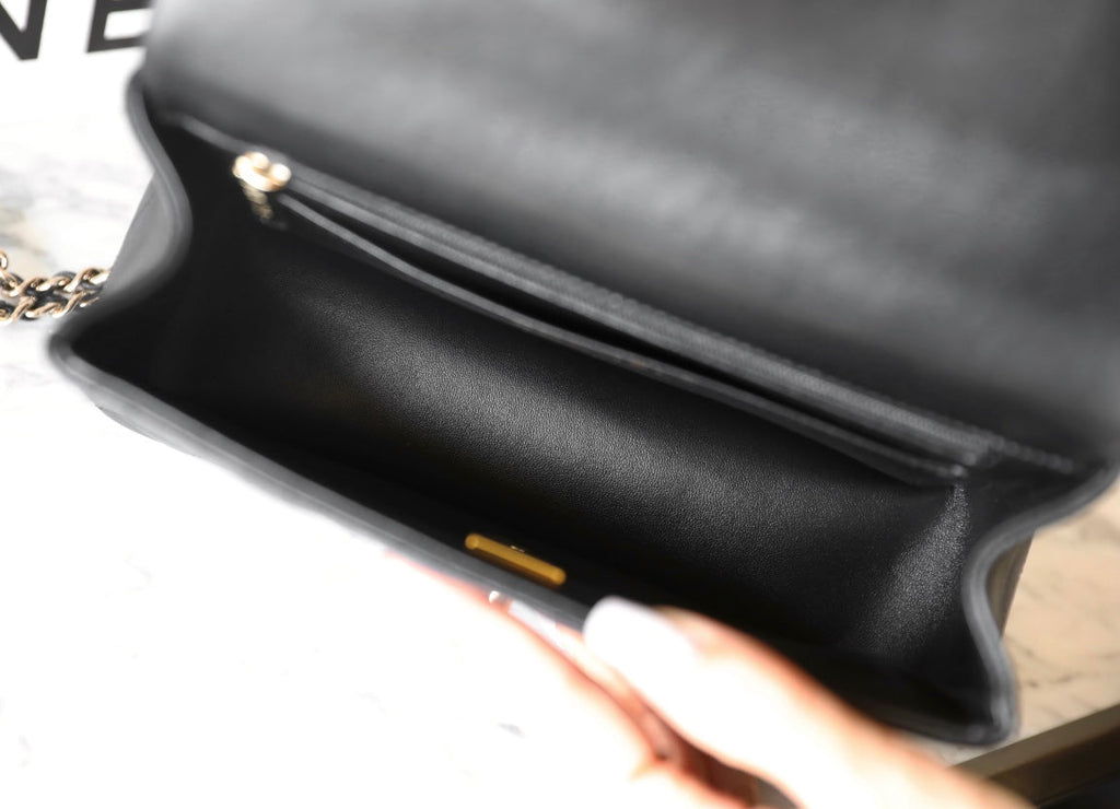 CHANEL FLAP BAG 23 BLACK LAMBSKIN GOLD HARDWARE TOPHAND