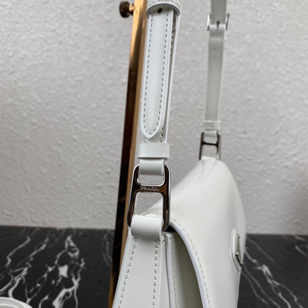 PRADA CLEO 24 WHITE BRUSHED LEATHER SHOULDER BAG