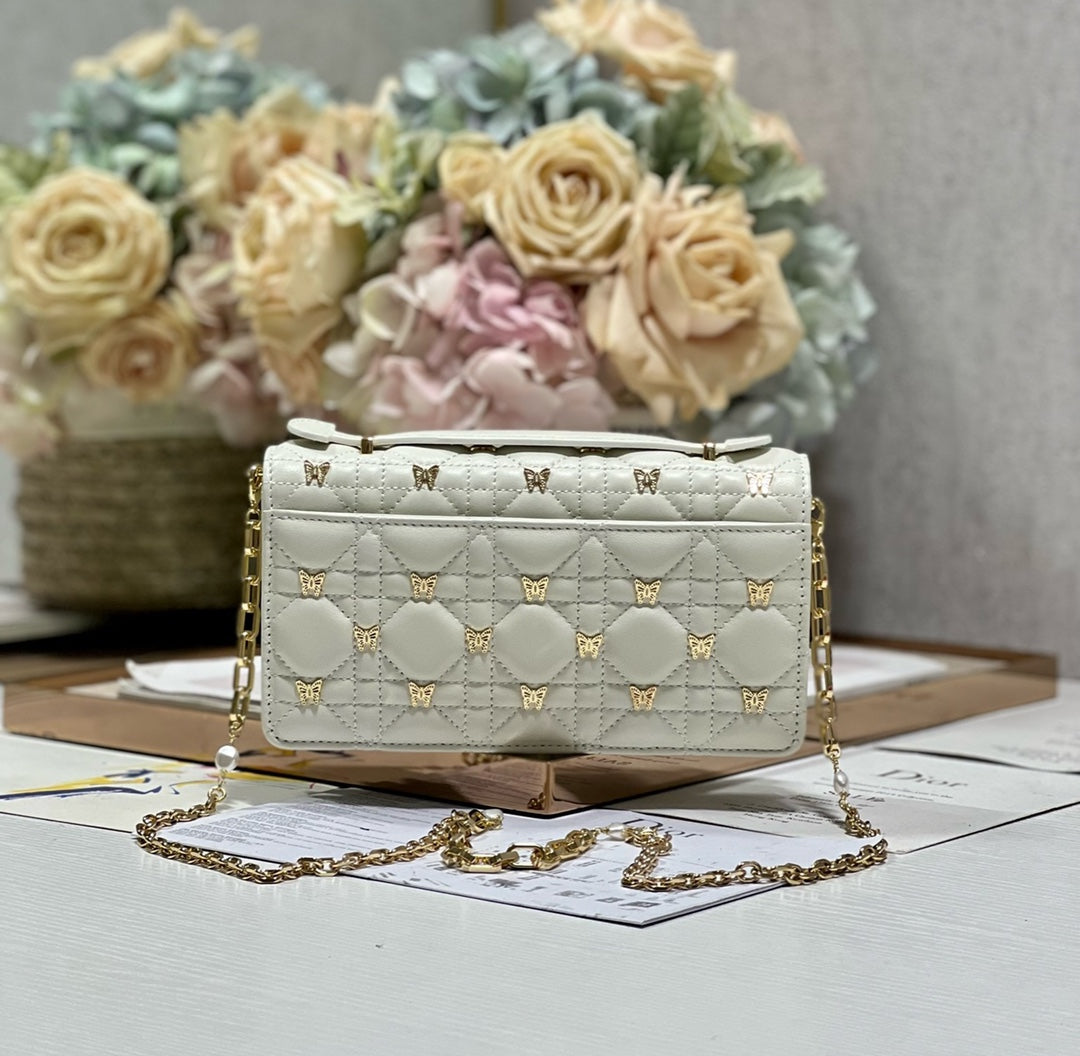 DIOR MISS LADY 21 BUTTERFLY STUD WHITE LAMBSKIN