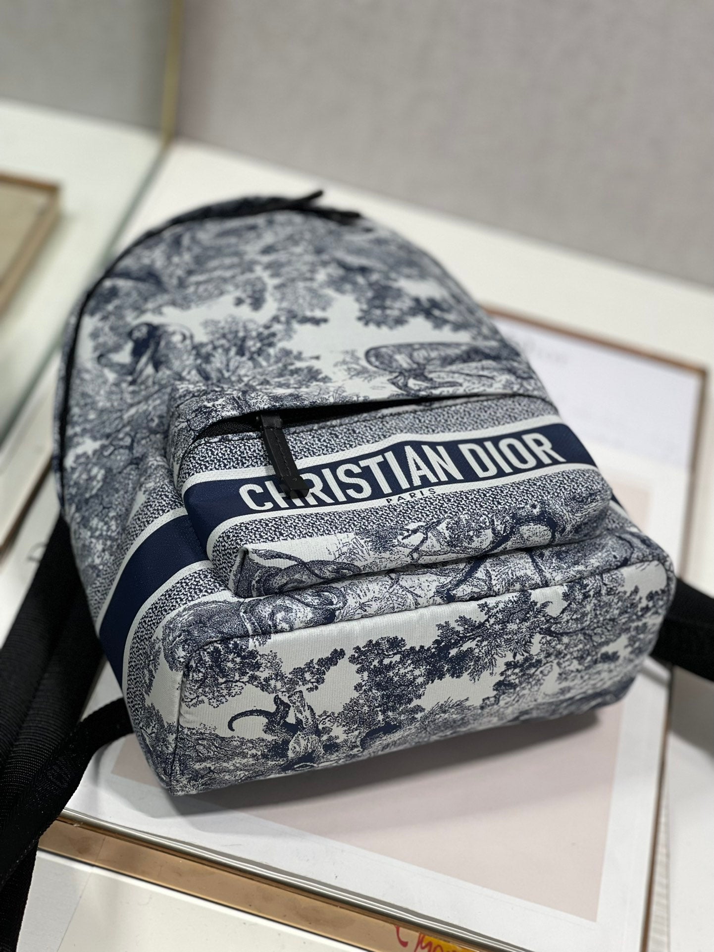 DIOR TRAVEL BACKPACK 20CM WHITE BLUE OBLIQUE JACQUARD