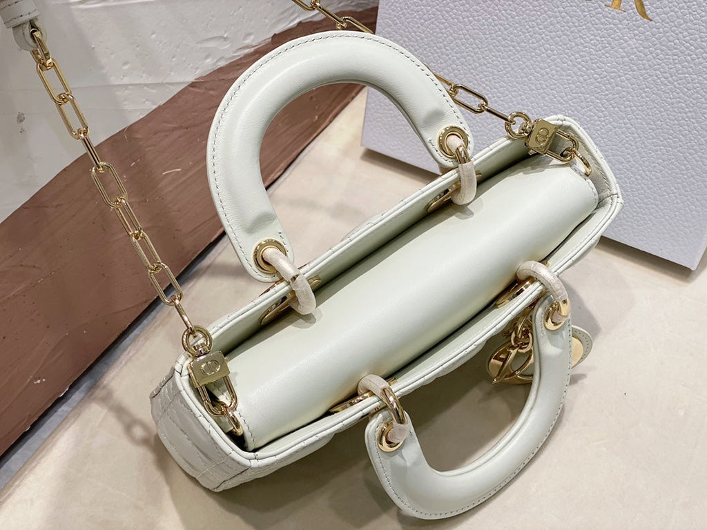 DIOR MICRO LADY D-JOY 16.5 WHITE LAMBSKIN