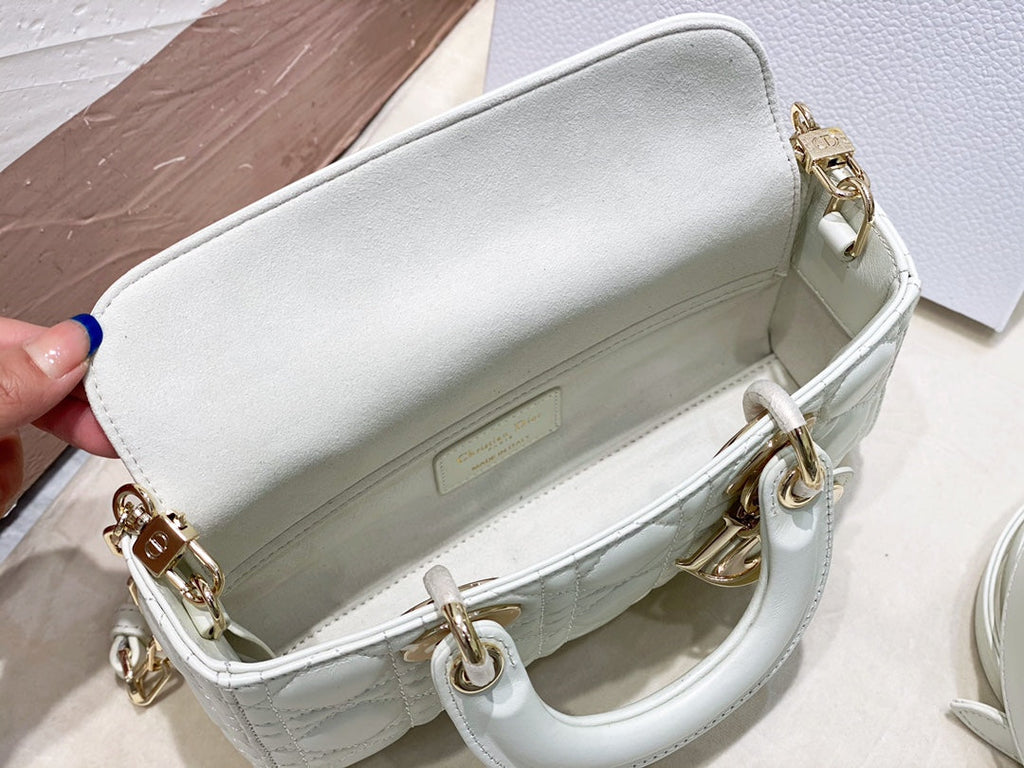 DIOR MICRO LADY D-JOY 16.5 WHITE LAMBSKIN
