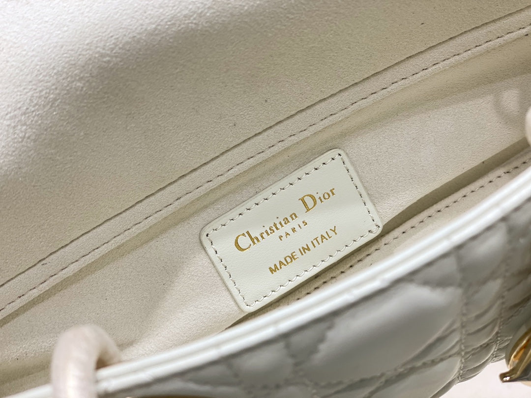 DIOR MICRO LADY D-JOY 16.5 WHITE LAMBSKIN