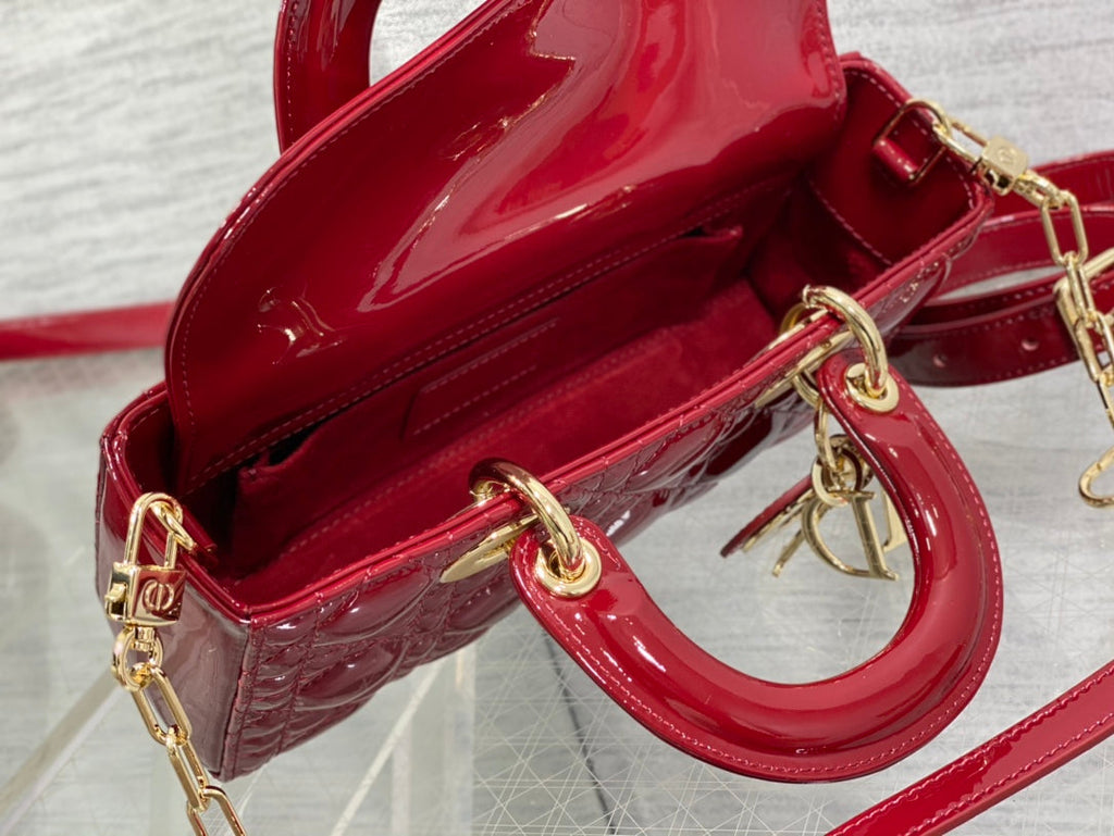 DIOR SMALL LADY D-JOY 22 RED PATENT CALFSKIN