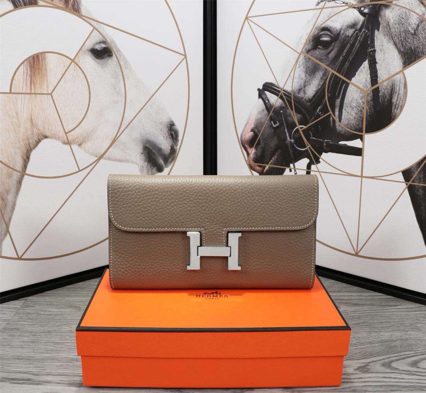 HERMES CLUTCH CONSTANCE 20.5 KHAKI CALFSKIN SILVER HARDWARE