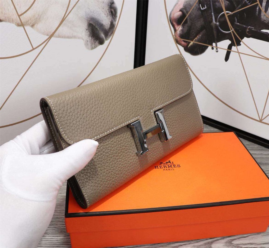 HERMES CLUTCH CONSTANCE 20.5 KHAKI CALFSKIN SILVER HARDWARE