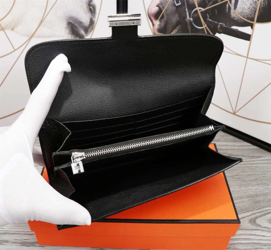 HERMES CLUTCH CONSTANCE 20.5 BLACK CALFSKIN SILVER HARDWARE