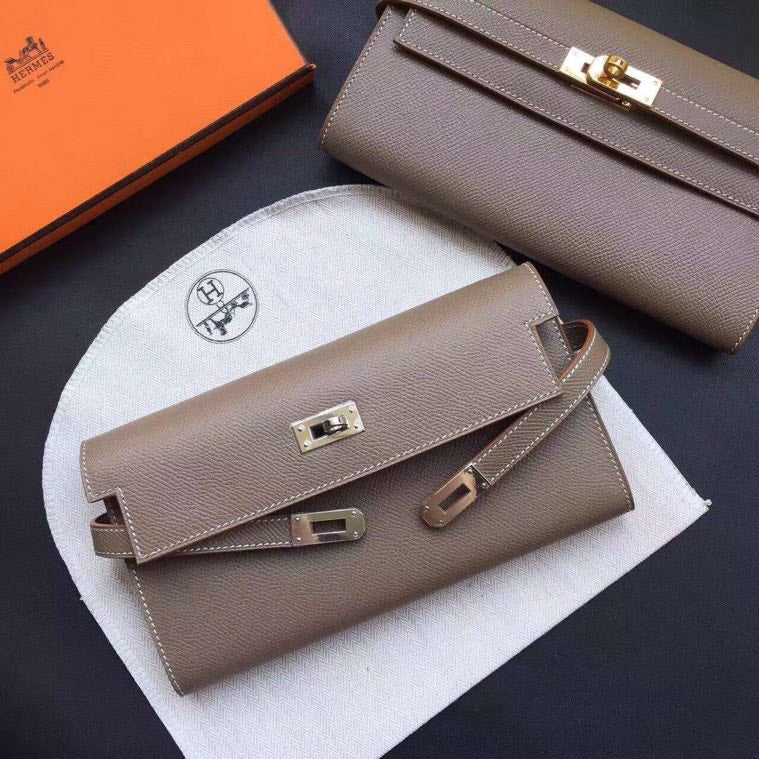 HERMES KELLY CLASSIC WALLET 20.5 CEDAR CALFSKIN
