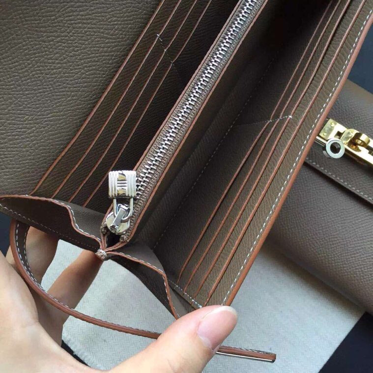 HERMES KELLY CLASSIC WALLET 20.5 CEDAR CALFSKIN