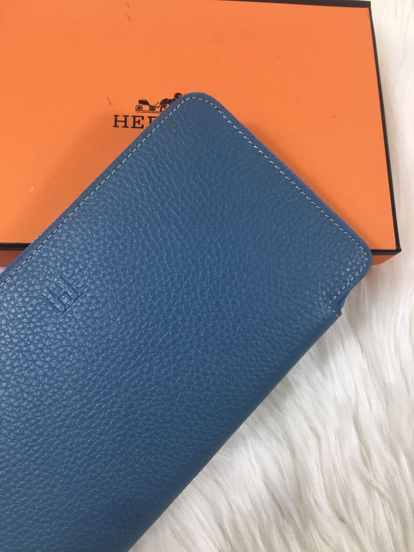 HERMES SILK'IN CLASSIC WALLET 20 CERULEAN GRAINED CALFSKIN