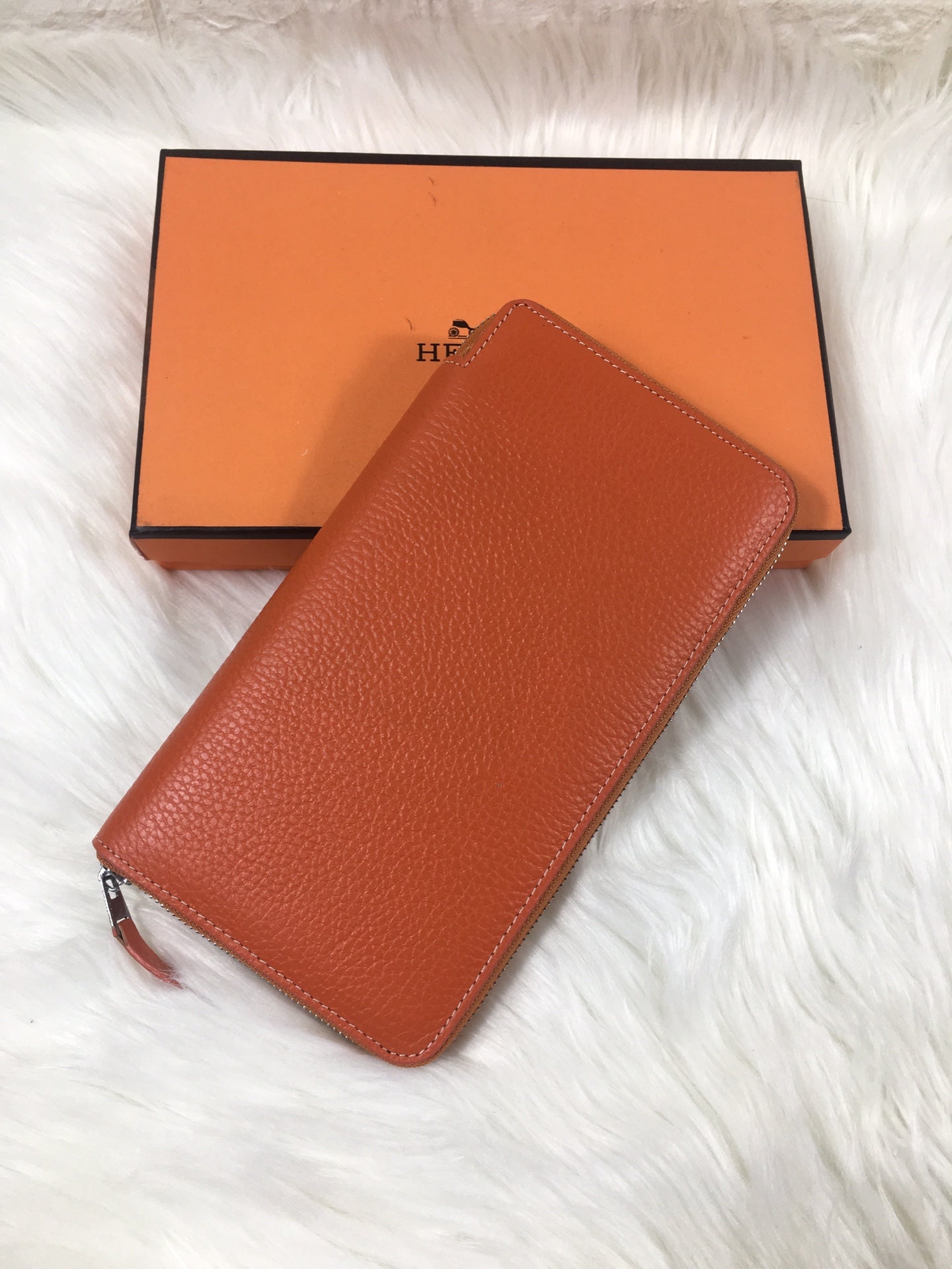 HERMES SILK'IN CLASSIC WALLET 20 ORANGE GRAINED CALFSKIN