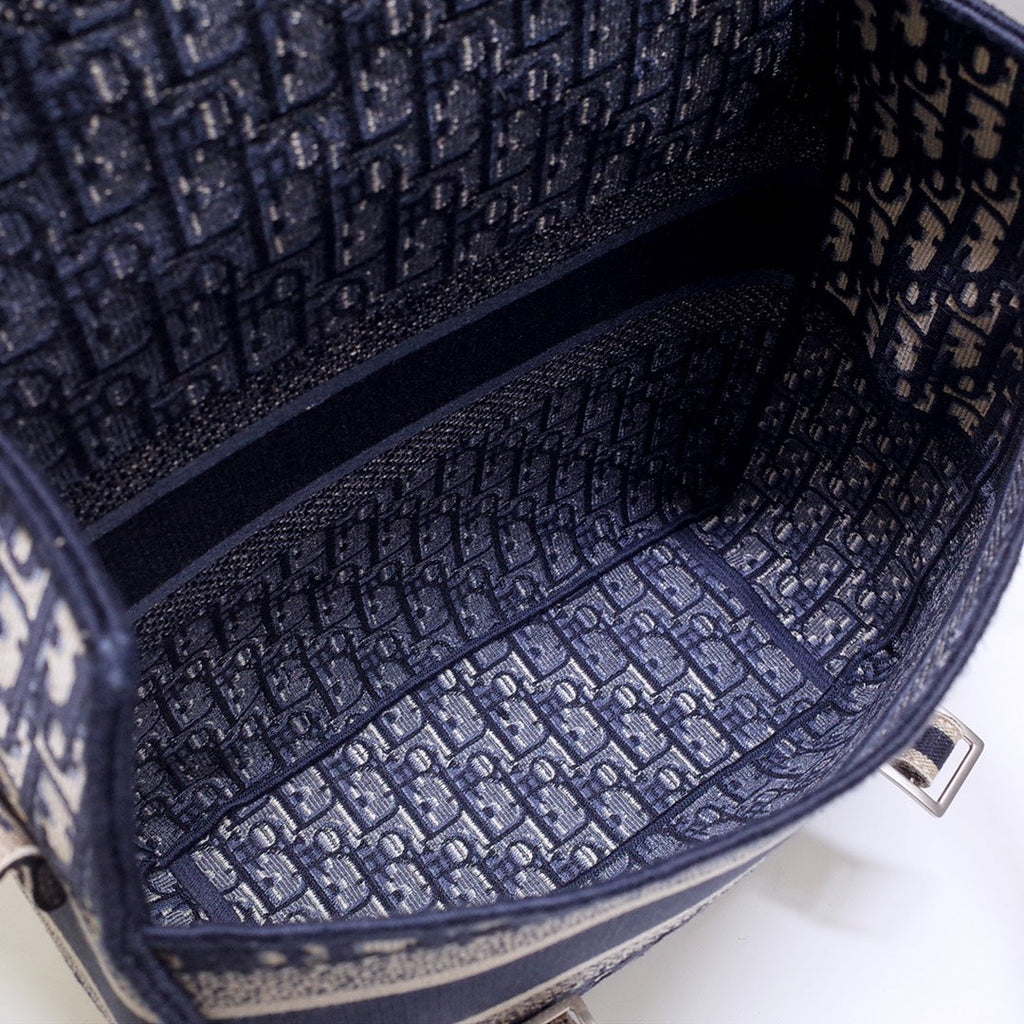 DIOR CAMP DOUBLE BUCKLE BAG 28 IN NAVY BLUE MONOGRAM OBLIQUE JACQUARD