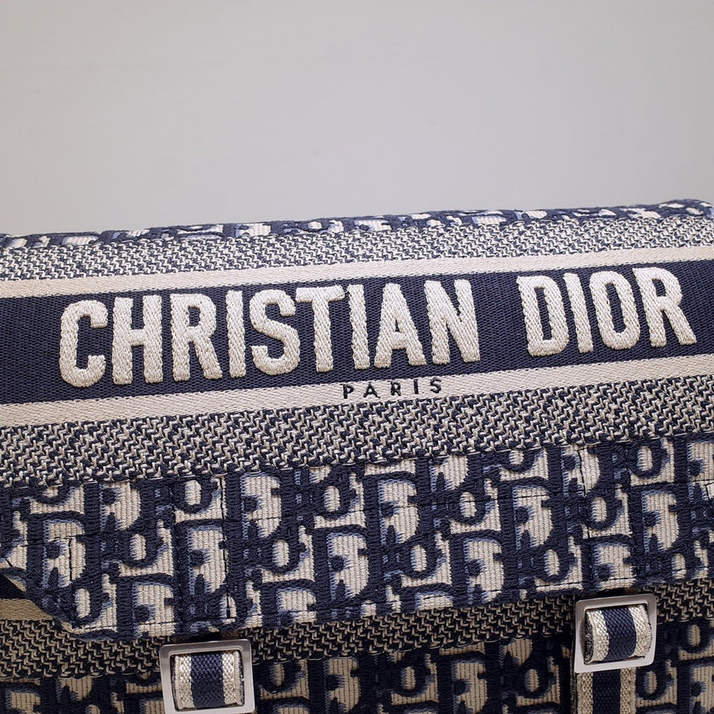DIOR CAMP DOUBLE BUCKLE BAG 28 IN NAVY BLUE MONOGRAM OBLIQUE JACQUARD