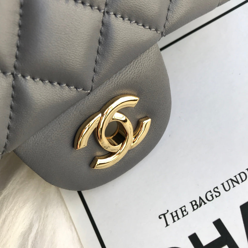 CHANEL MINI 20 BAG IN SHADOW GREY CALFSKIN GOLD HARDWARE