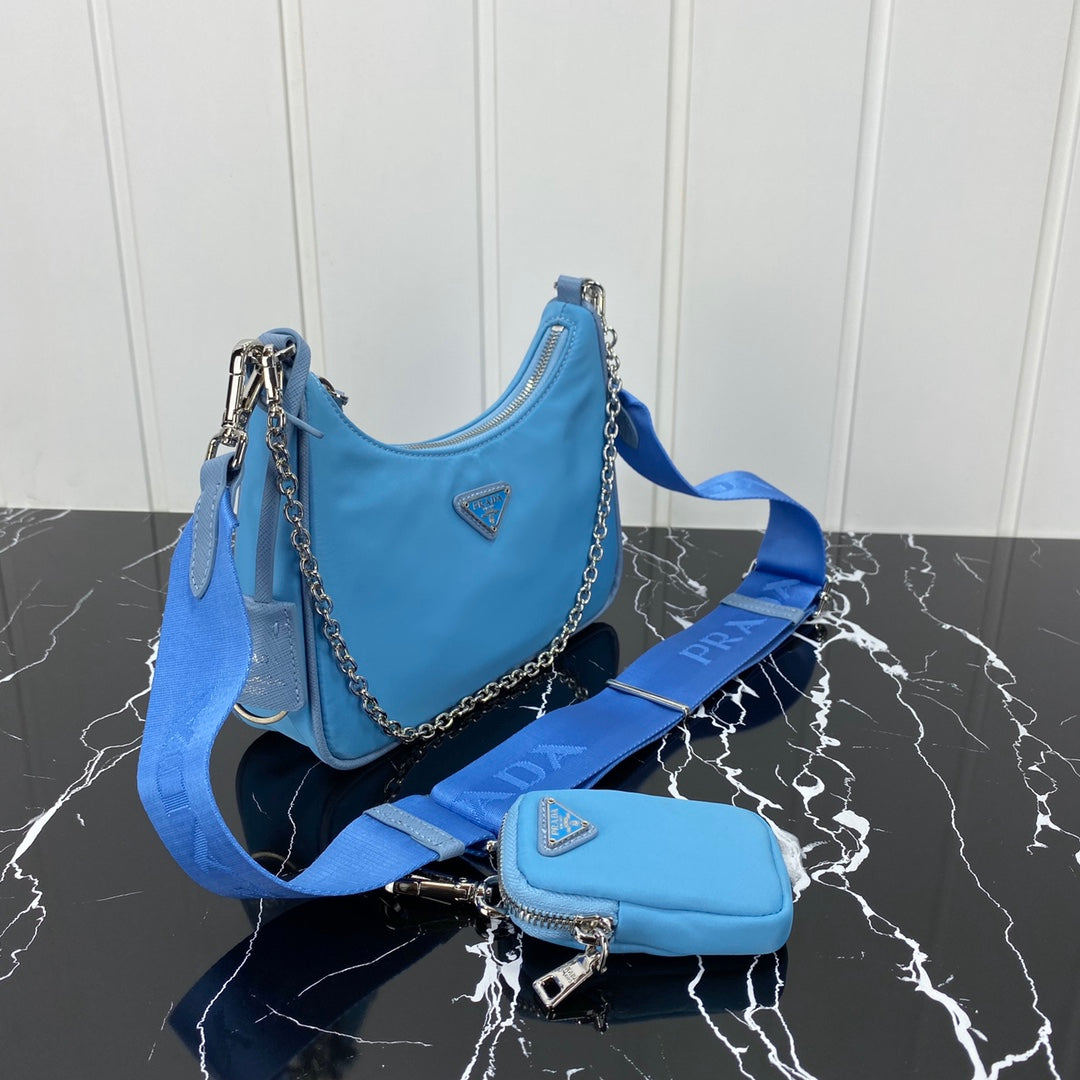 PRADA HOBO 22 BAG IN SAPPHIRE BLUE RE-NYLON