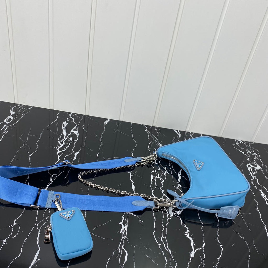 PRADA HOBO 22 BAG IN SAPPHIRE BLUE RE-NYLON