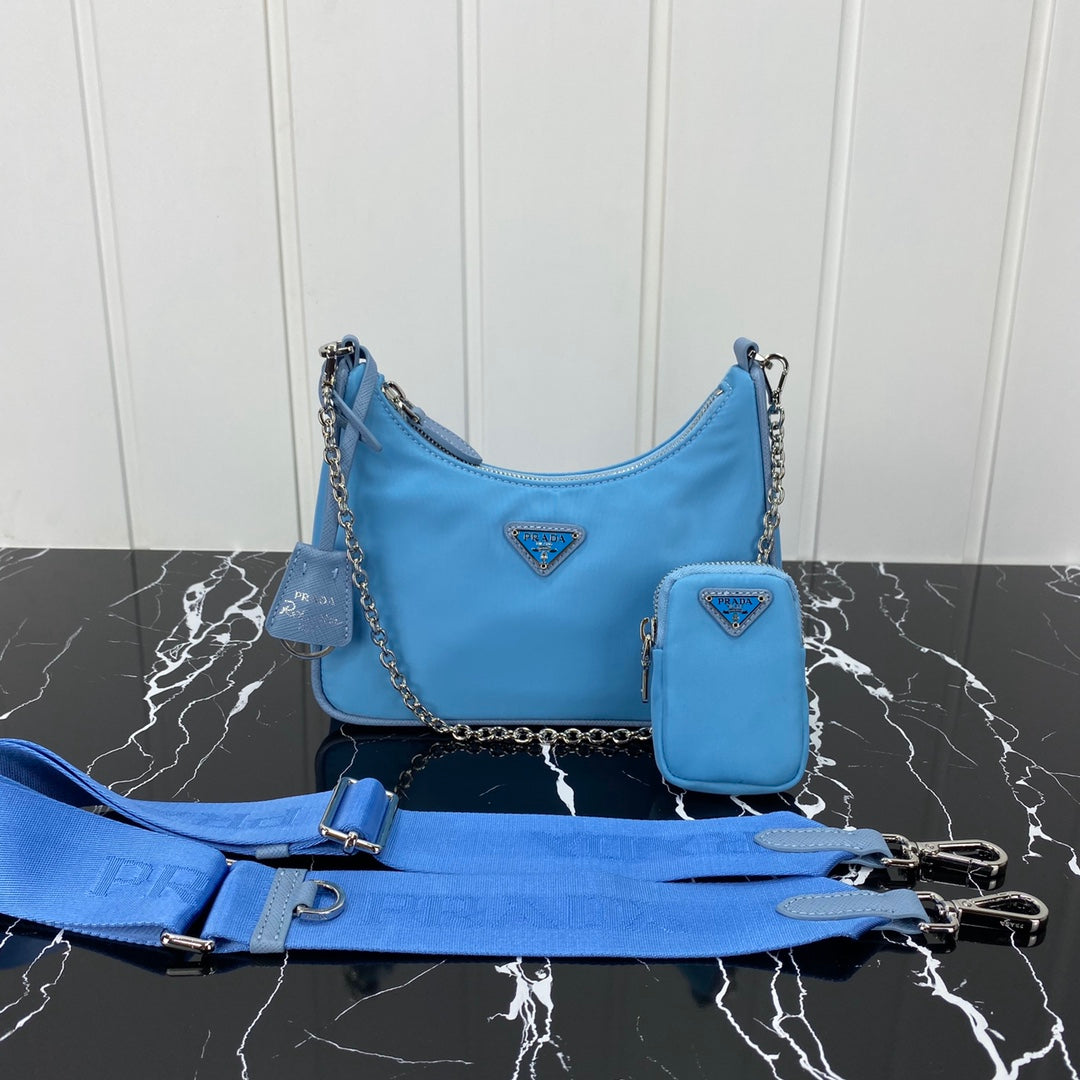 PRADA HOBO 22 BAG IN SAPPHIRE BLUE RE-NYLON