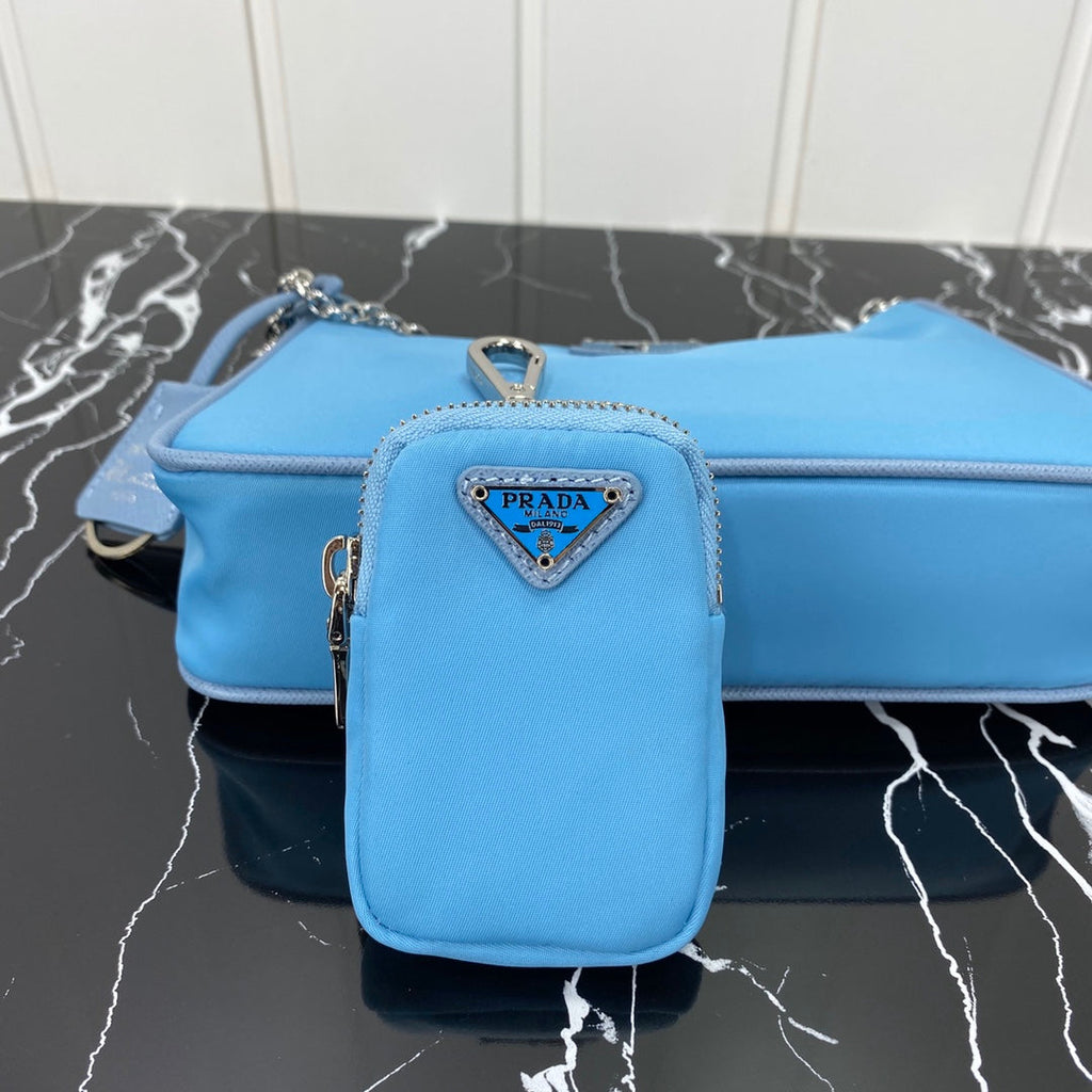 PRADA HOBO 22 BAG IN SAPPHIRE BLUE RE-NYLON