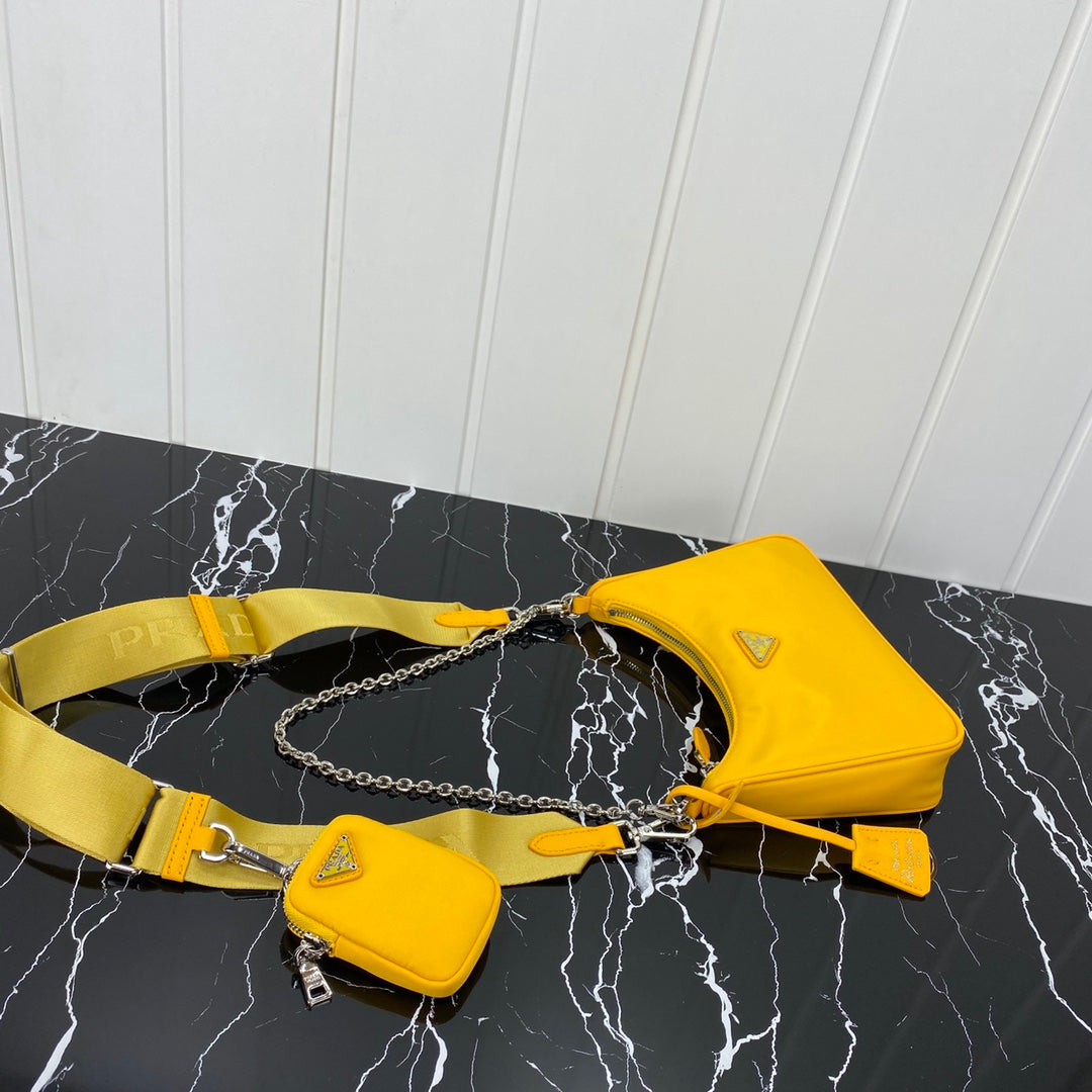 PRADA HOBO 22 BAG IN AMBER YELLOW RE-NYLON