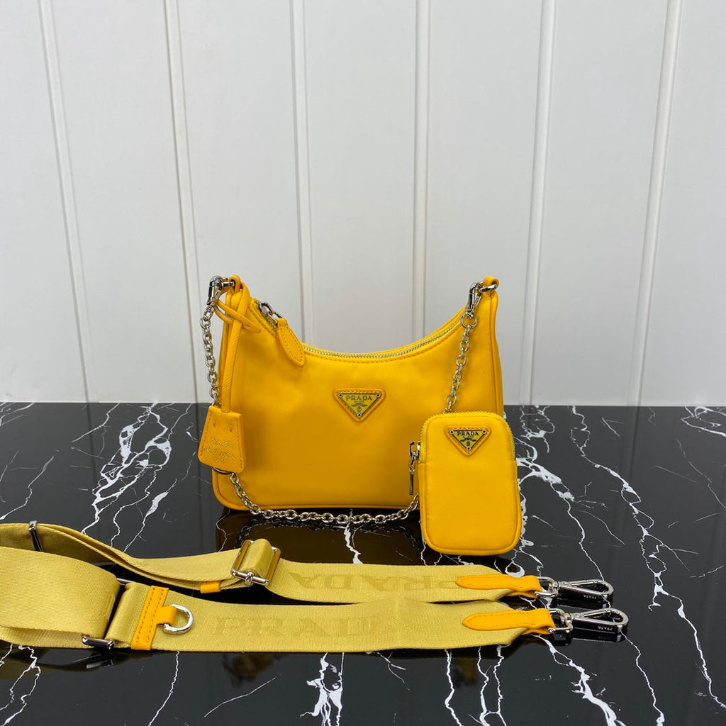 PRADA HOBO 22 BAG IN AMBER YELLOW RE-NYLON