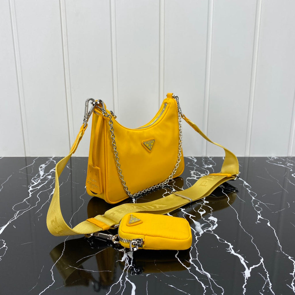 PRADA HOBO 22 BAG IN AMBER YELLOW RE-NYLON