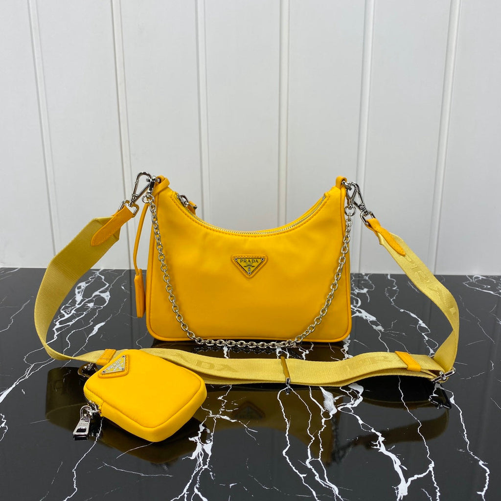 PRADA HOBO 22 BAG IN AMBER YELLOW RE-NYLON
