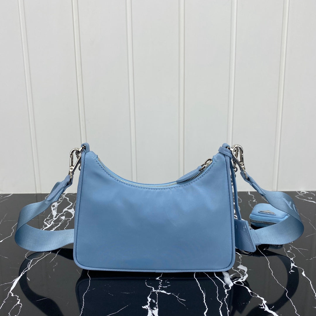 PRADA HOBO 22 BAG IN CERULEAN BLUE RE-NYLON