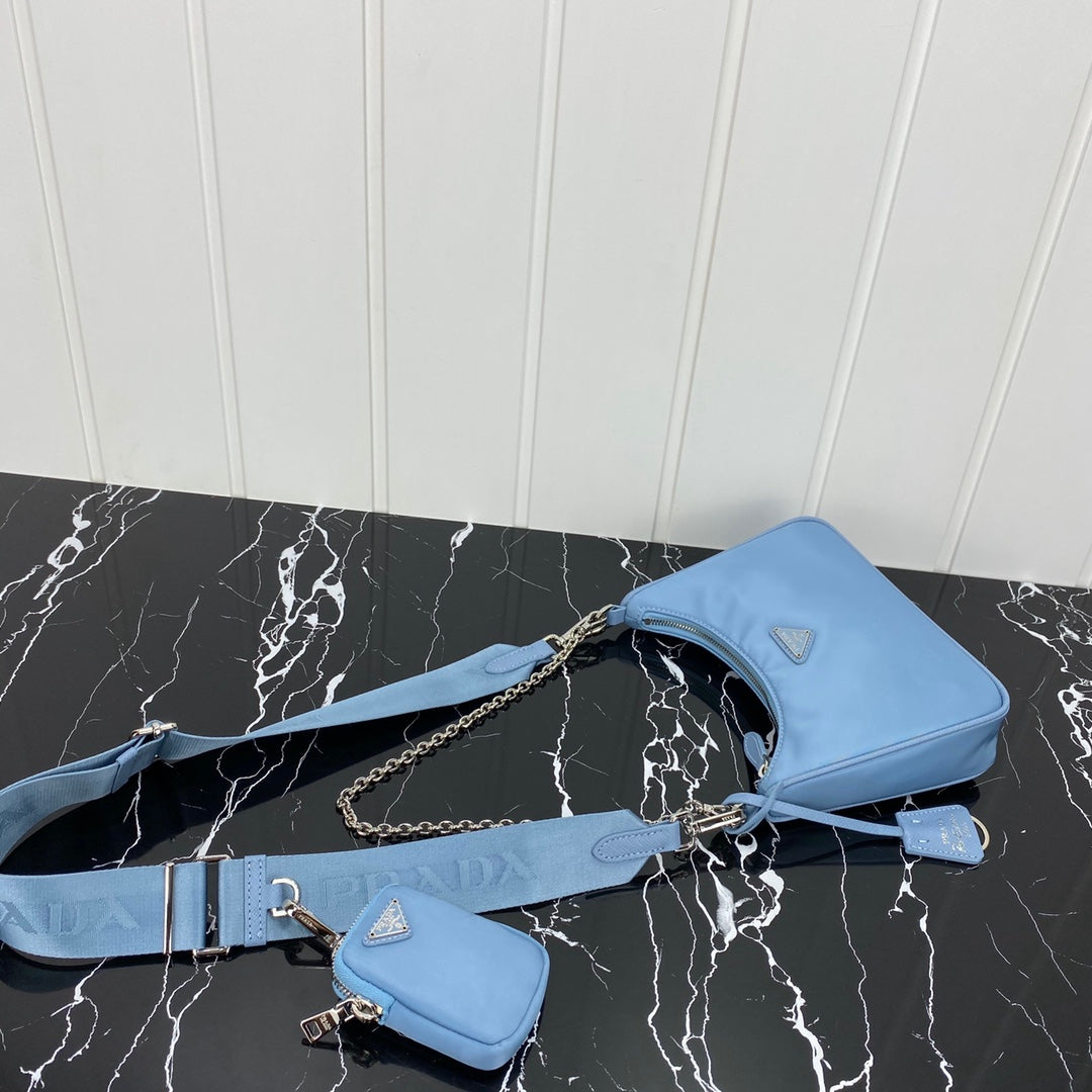 PRADA HOBO 22 BAG IN CERULEAN BLUE RE-NYLON