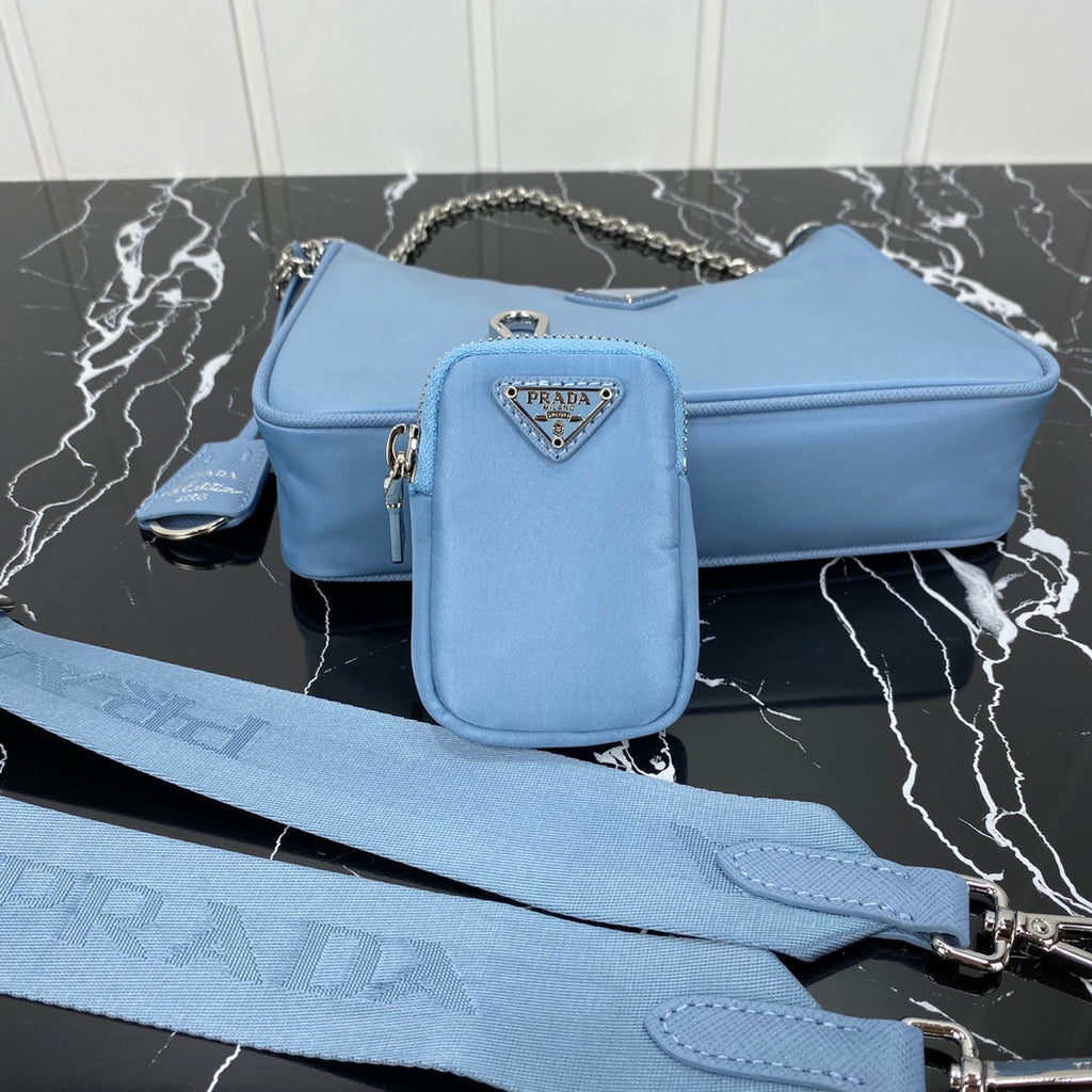 PRADA HOBO 22 BAG IN CERULEAN BLUE RE-NYLON