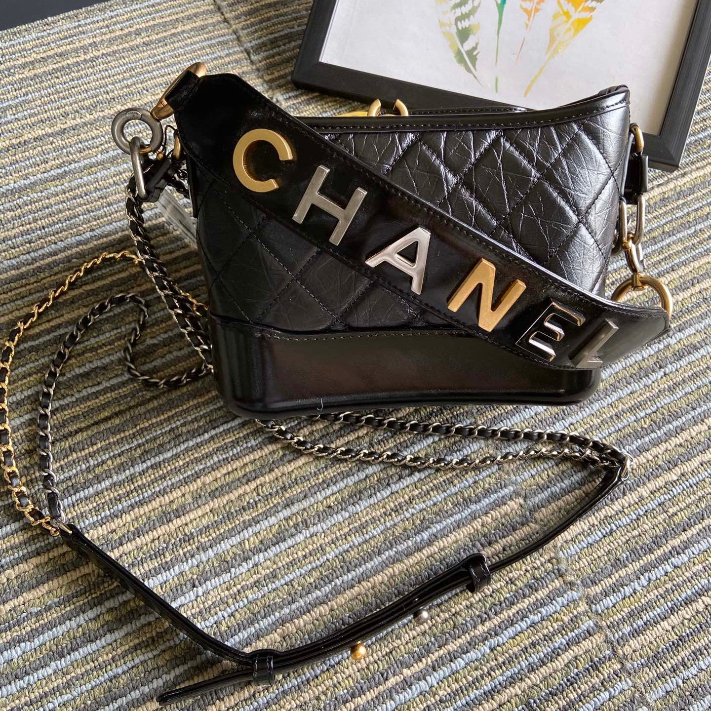 CHANEL MEDIUM 20 HOBO BAG IN BLACK CALFSKIN WITH STRAP