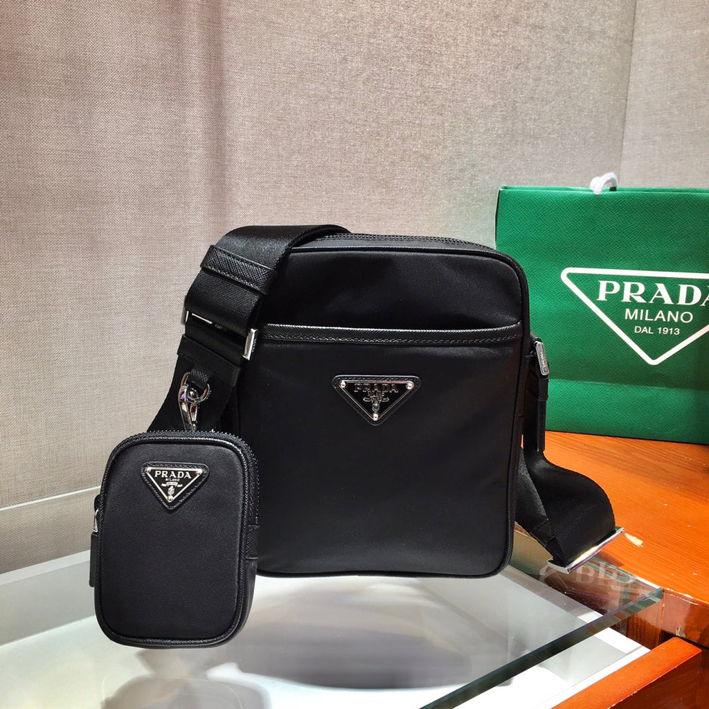 PRADA CROSSBODY BAG 20 IN BLACK RE-NYLON AND SAFFIANO LEATHER TRIM