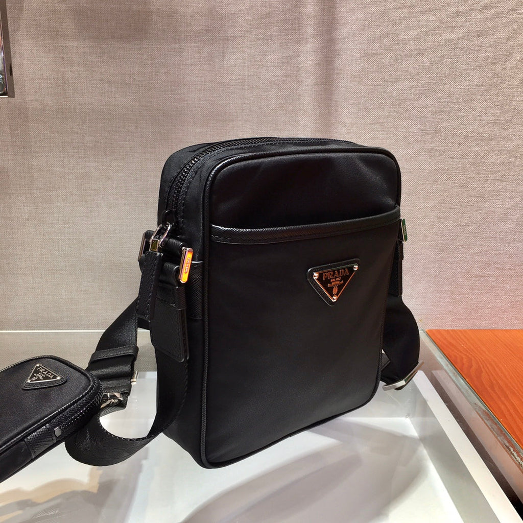 PRADA CROSSBODY BAG 20 IN BLACK RE-NYLON AND SAFFIANO LEATHER TRIM