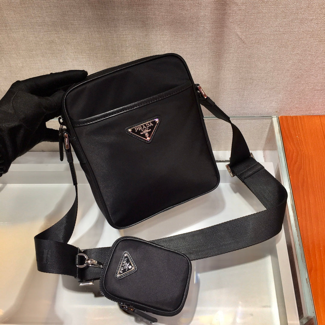 PRADA CROSSBODY BAG 20 IN BLACK RE-NYLON AND SAFFIANO LEATHER TRIM
