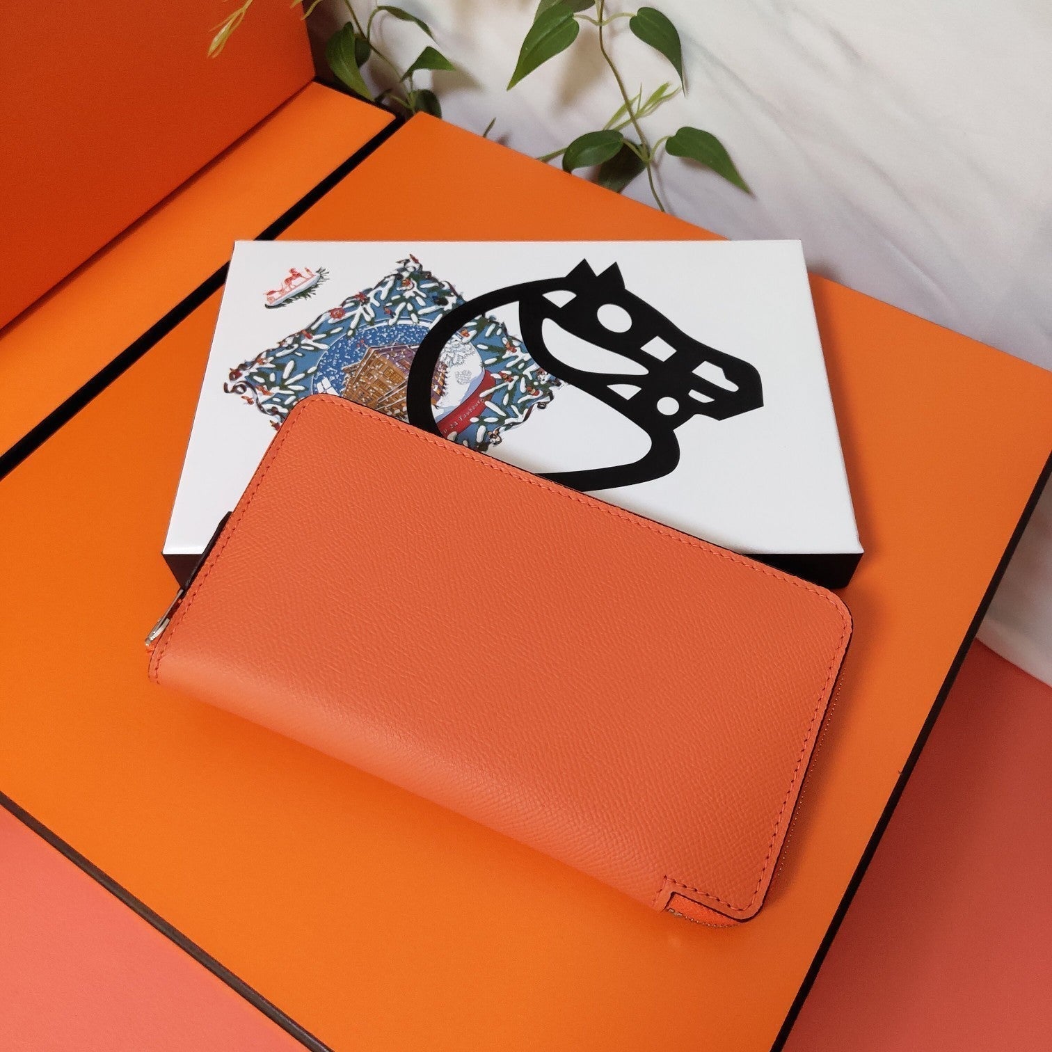 HERMES Zipper Wallet 20 Orange Epsom