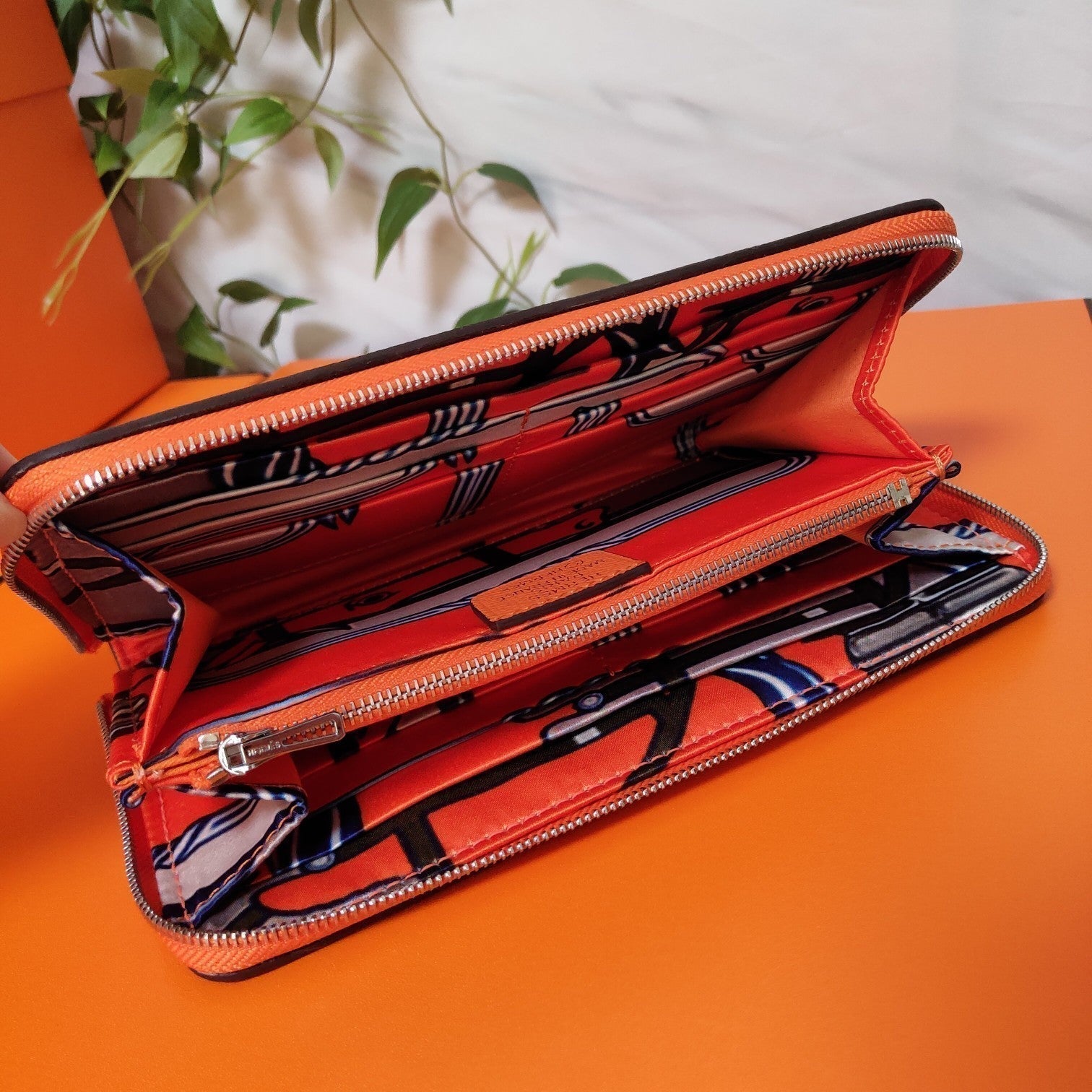HERMES Zipper Wallet 20 Orange Epsom