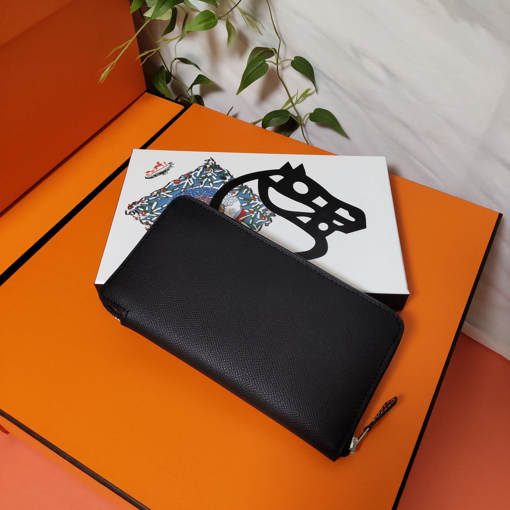 HERMES Zipper Wallet 20 Black Epsom