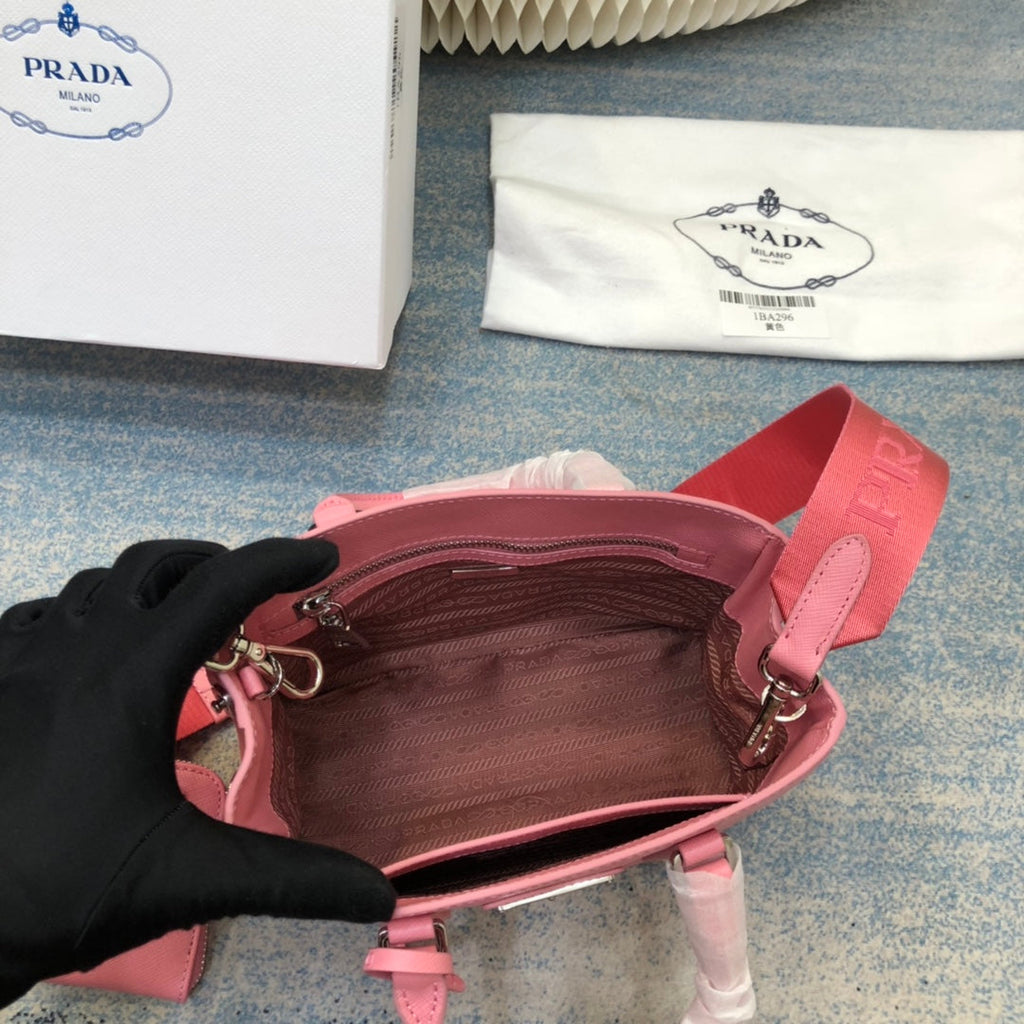 PRADA MINI 23 BAG IN PETAL PINK SAFFIANO LEATHER